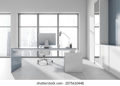 Bright Office Room Interior Desktop Panoramic Stock Illustration ...