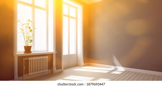 Bright old building with sun in summer through the window and balcony door (3d rendering) - Powered by Shutterstock