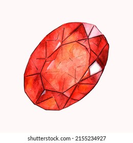 Bright Orange Spessartine Garnet Gem. Hand Painted Watercolor Gem.