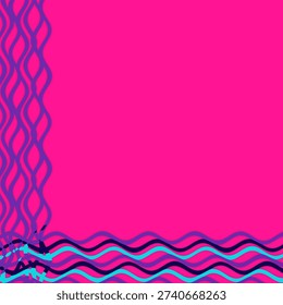Bright pink backdrop featuring a blue woven lattice pattern on the left and wavy cyan accents along the bottom for a bold modern abstract design.