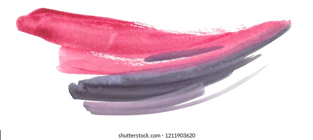 Bright pink and light grey expressive brush strokes painted in watercolor on clean white background