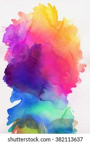 Bright Rainbow Colored Watercolor Paints On White Paper