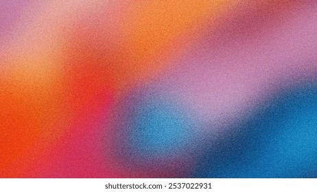 Bright rainbow gradient background with vivid red, blue, and orange hues, enhanced with grainy texture for a lively abstract effect, Grainy gradients style, vintage noise, abstract background