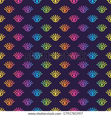 Bright Rainbow Retro Seamless Pattern - Colorful ombre gradient repeating pattern design on solid dark purple background
