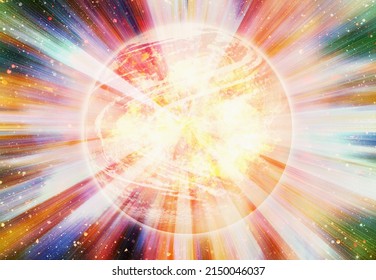 Bright rays of light emanating through the planet earth. This is render image, no nasa photo