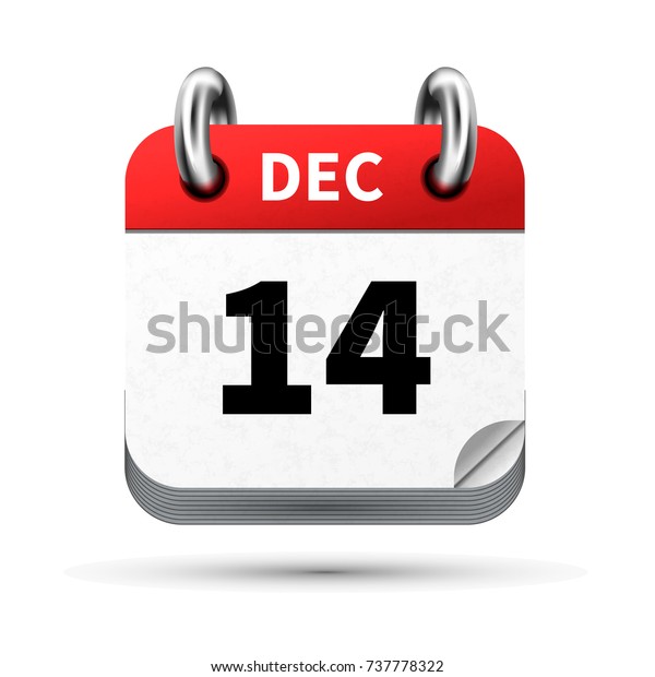 Bright Realistic Icon Calendar 14 December Stock-illustration 737778322