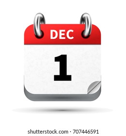 Bright Realistic Icon Of Calendar With 1st December Date On White