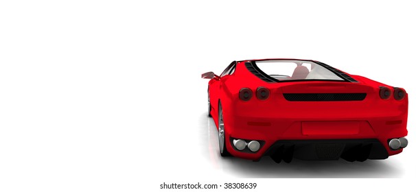 Bright Red Convertible Sportscar / Sports Car, Isolated On White Rear View