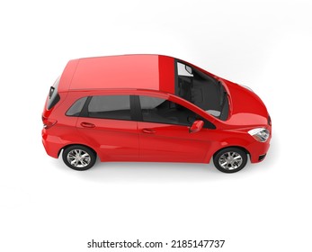 Bright Red Modern Compact Car - Top Down View - 3D Illustration