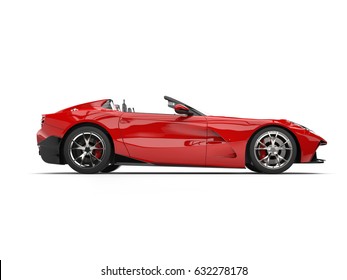 Bright Red Modern Convertible Super Sports Car - Side View - 3D Illustration