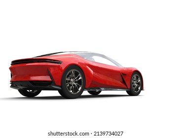 Bright Red Modern Electric Fast Car - Rear View - 3D Illustration