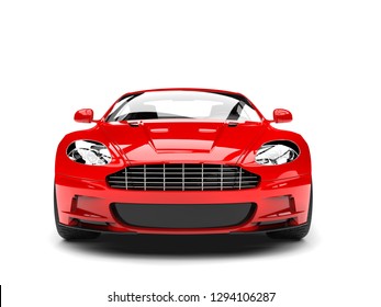 Bright red modern sports luxury car - front view - 3D Illustration
