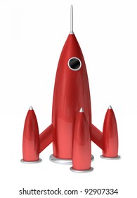 Bright Red Rocket Ship Ready To Take Off. Toy Model