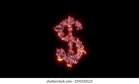 Bright Red Shining Luxury Brilliants Alphabet - Dollar - Peso Sign, Isolated - Object 3D Rendering