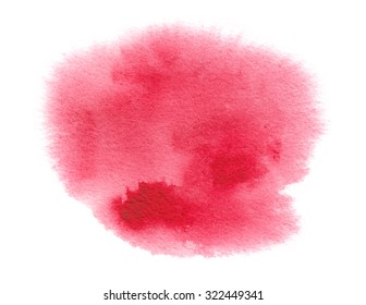 Bright Red Watercolor Stain With Watercolour Paint Stroke And Wash Edges