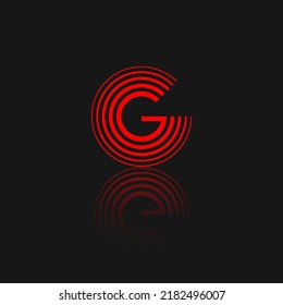 Bright And Shine Red Color Tube Light Shape  Letter G On Dark Background With Reflection