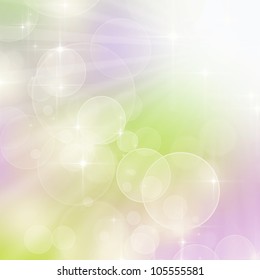 A Bright Spring Background With Green And Purple  Bokeh Effects