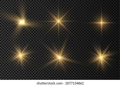 Bright Star. The Star Burst With Brilliance. Golden Light Effect. A Flash Of Sunshine With Rays. Yellow Sun Rays. Yellow Glowing Light Explodes On A Transparent Background. 