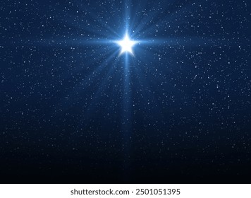 Bright Star. Christmas star of the Nativity of Bethlehem, Nativity of Jesus Christ. Background of the beautiful dark blue starry sky. - Powered by Shutterstock