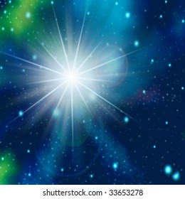 Bright star in space background