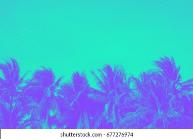 Bright summer background, trendy duotone and halftone effect, 90's style

