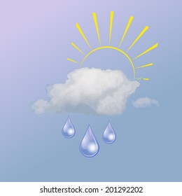 Bright sun with a cloud and rain. Raster