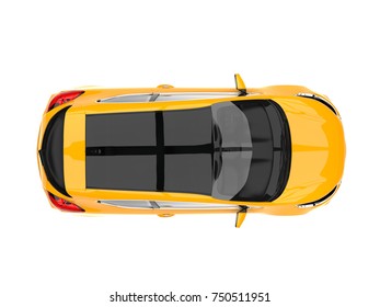 Bright Sun Yellow Modern Electric Car - Top Down View - 3D Illustration