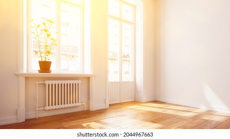 Bright, sunny apartment with a balcony in the summer in the old building by day (3d rendering) - Powered by Shutterstock