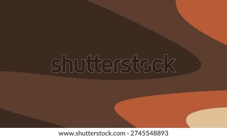 Bright warm abstract composition with flowing curved shapes in brown, orange, and beige tones occupying a wide horizontal canvas.