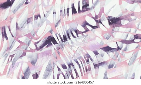 Bright Watercolor And Acrylic Paint Pattern. Cameo Pink Palette Brush Strokes On Canvas. Blots, Stains Abstract Background. Cozy Artistic Banner, Purple Painted Wall Art, Texture