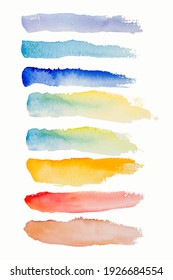 Bright Watercolor Blue- Yellow- Red- Pink Stain Brush Stroke Line. Abstract Illustration On A White Background. Banner For Text, Grunge Element For Decoration