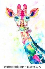 Bright Watercolor Giraffe