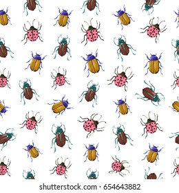 Bright Watercolor Seamless Pattern Bugs Beetles Stock Illustration ...