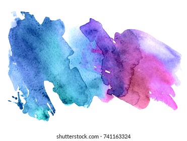 Bright Watercolor Stain Isolated On A White Background. Abstract Illustration In Vivid Blue Pink Colors. Can Be Used For Banner, Flyer, Header Design