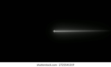A bright white triangular laser beam with a glowing tail points diagonally across a dark background creating a stark contrast