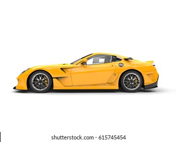 Bright Yellow Modern Fast Sports Car - Side View - 3D Render