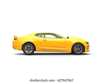 Bright Yellow Modern Muscle Car - Side View - 3D Render