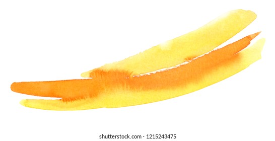 Bright yellow and orange brush stroke painted in watercolor on clean white background