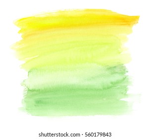 Bright Yellow To Pale Green Vertical Gradient Hand Painted In Watercolor On Clean White Background