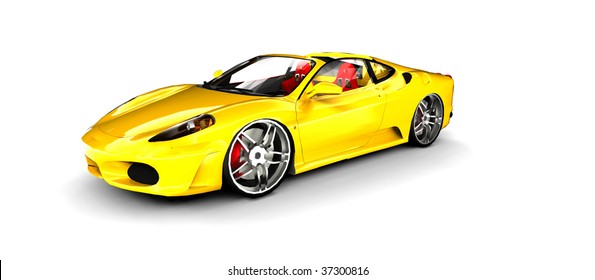Bright Yellow Sports Car Isolated On White