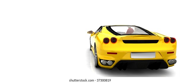 Bright Yellow Sports Car - Rear View Isolated