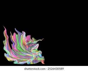 Brighten your designs with this vibrant rainbow wavy shell on a black background. Featuring an abstract composition, it’s perfect for fabric printing and offers a space for text. - Powered by Shutterstock