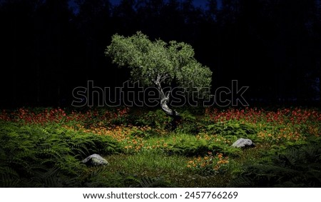 Similar – Image, Stock Photo A gnarled old tree on a hill in the evening with a view over the city