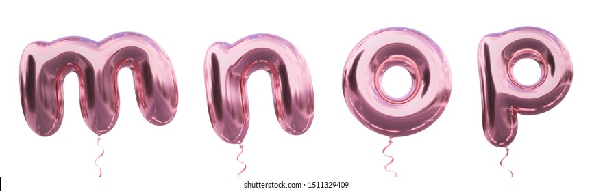 Brilliant Balloon Alphabet Letter M, N, O, P With Pastel Purple Color Or Violet Color. Realistic Metallic Air Balloon 3d Rendering With Clipping Path Ready To Use For Your Trendy And Stylish Font Set