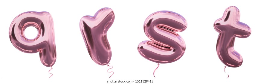 Brilliant balloon alphabet letter q, r, s, t  with Pastel purple color or violet color. Realistic metallic air balloon 3d rendering with Clipping path ready to use for your trendy and stylish font set