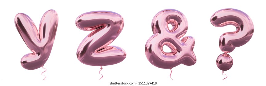 Brilliant balloon alphabet letter y, z, &, ?, with Pastel purple color or violet color. Realistic metallic air balloon 3d rendering with Clipping path ready to use for your trendy and stylish font set