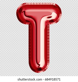 Brilliant balloon font letter T made of realistic 3d helium red balloon with Clipping Path ready to use. For your balloon letter collection design Birthday Anniversary,New year,Holiday, Any occasional