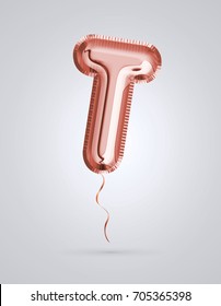Brilliant balloon font letter T made of realistic 3d helium Copper color, pink or rose gold balloon with Clipping path ready to use. For balloon font collection ; Ceremony,Wedding,Anniversary,Birthday