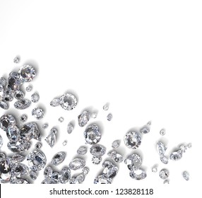 Brilliant Diamond Scattered  On White Background