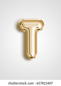 Brilliant letter alphabet T made of realistic 3d Gold helium balloon. Illustration of balloon alphabet collection for your design project decoration element ; Birthday,Wedding,Poster,Invitation & more